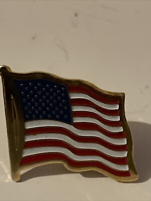 #ad Vintage American Flag gold tone lapel pin 1 patriotic USA 55 enamel United $10.77