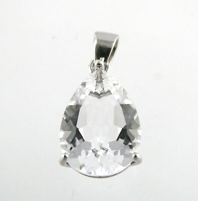 #ad JTT Designer Sterling Silver Pear Cut Colorless Quartz Pendant 925 1.9g 7 8 Inch $45.00