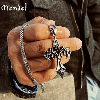 #ad MENDEL Cool Boys Mens Stainless Steel Cross Pendant Necklace For Men Women Chain $11.99