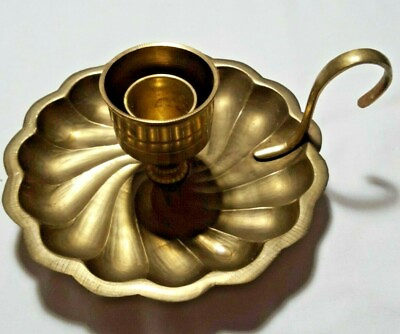 #ad Vintage made in India # 65 51 brass swirl shape finger hole candle holder heavy $19.66