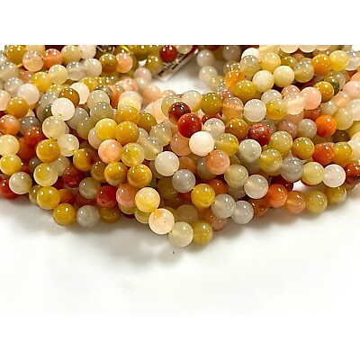 #ad 8mm Natural Yellow Jade Gemstone Smooth Round Shape Beads Full Strand 16quot; Long $5.39