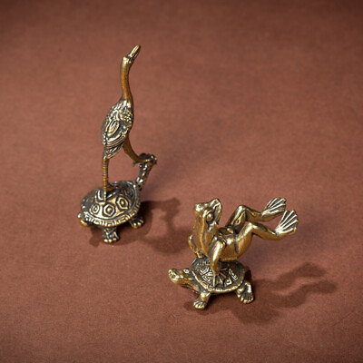#ad Copper Turtle Ornaments Retro Brass Animal Statue Figurines Pendants Antique C $4.20