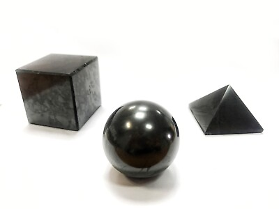 #ad Shungite SET polished pyramid sphere cube 118 inches EMF protection Russia $25.00