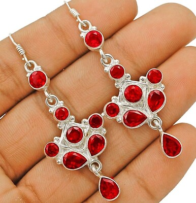 #ad Natural 5CT Fire Garnet 925 Sterling Silver Earrings ED16 2 $31.99
