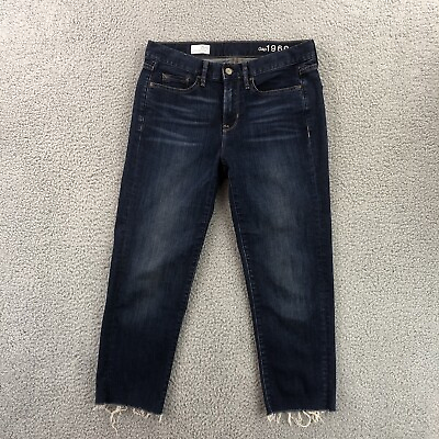 #ad Gap 1969 Jeans Womens 0 Sexy Boyfriend Blue Stretch Denim Pants Cropped Raw Hem $13.29