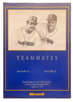 #ad 1990 Poster Ken Griffey Jr and Griffey Sr Seattle Mariners Microsoft 24quot;x17quot; $19.95