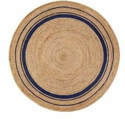 #ad Rug Jute Natural Round Hand Woven Beige Blue Area Rug for Living Room Boho Rug $24.76