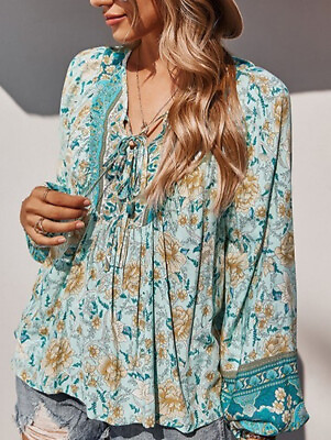 #ad Plus Size Womens Floral Boho Tunic Tops Shirt Long Sleeve Casual Loose Blouse $16.99