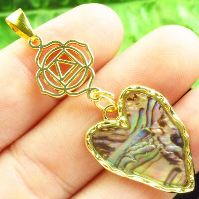 #ad 2Pcs Wrapped Abalone Shell Heart Tibetan Gold Flower Pendant Bead FH62357 $9.35