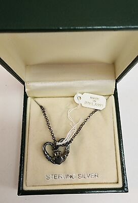 #ad Vintage Ireland Sterling Silver Irish Claddagh Heart Shaped Pendant Necklace $89.99