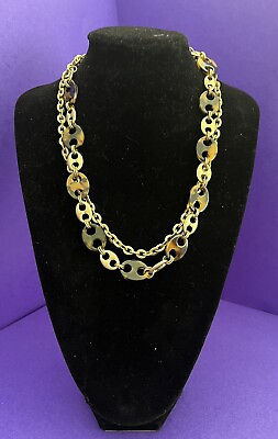 #ad Vintage Double Strand Matte Gold Faux Tortoise Shell Link Chain Necklace SALE $15.00