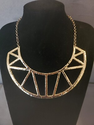 #ad Massive Gold Tone Crescent Plate Half Collar Necklace Cleopatra Style $14.00