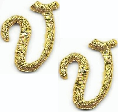 #ad Gold Script Letter V Patch Embroidered Cut out Iron on Sew on 1 1 8quot; Lot of 2 $2.99