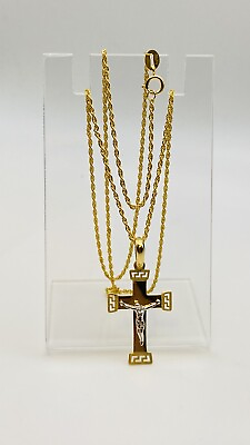#ad 18k gold Cross Pendant With 20quot; Chain C $385.00