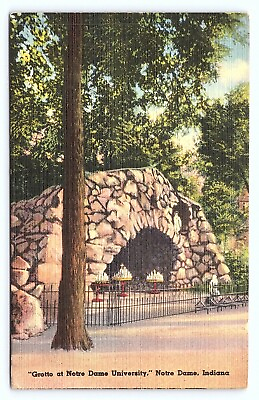 #ad 1948 Argos Indiana IN Postmark Grotto Notre Dame University Linen Postcard C24 $7.45