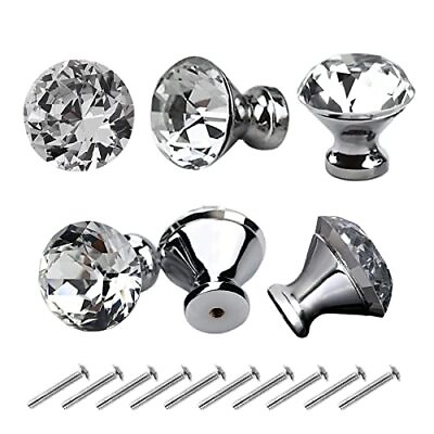 #ad 10Pcs Crystal Glass Cabinet Knobs 1.2#x27; Diamond Shape Silver Drawer Pulls Kitchen $17.94