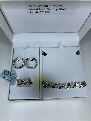 #ad Sterling silver square link 3 piece set ring earrings bracelet $159.99