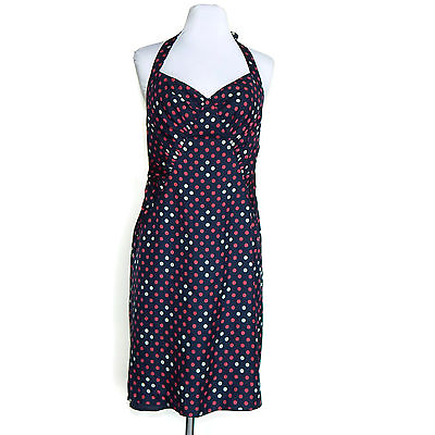 #ad Vtg Y2K Betsey Johnson Cute Red Deep Blue Polkadot Halter Sun Dress size S 8700 $79.99