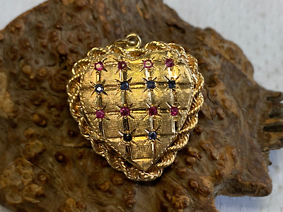 #ad 14K Yellow Gold Photo Locket Charm 20.39g Fine Jewelry Multicolor Stones Heart $1399.95