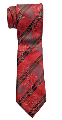 #ad ERMENEGILDO ZEGNA Recent Red Floral 100% Silk Mens Luxury MODERN Thick Neck Tie $54.00
