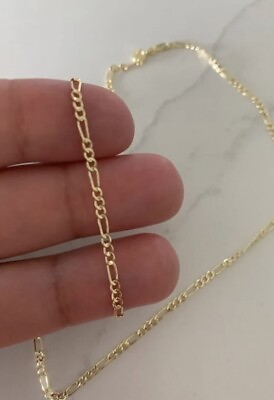 REAL Solid 14K Yellow Gold 2.5MM Figaro Chain Pendant Necklace Italian Made Gold $121.99