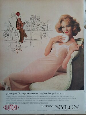 #ad 1957 women#x27;s Dupont Nylon pink slip lingerie vintage fashion ad $9.99