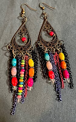 #ad Bead Dangle Earrings Boho Hippie Festivals Colorful And Fun $8.00