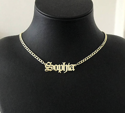 #ad Custom Name Necklace Chain Old English Font Women Custom Jewelry Gift Gold $18.89
