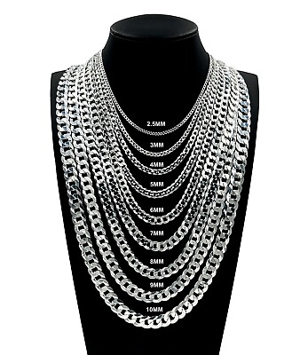 #ad Real 925 SOLID Sterling Silver Mens CURB CUBAN Chain Necklace or Bracelet ITALY $23.99