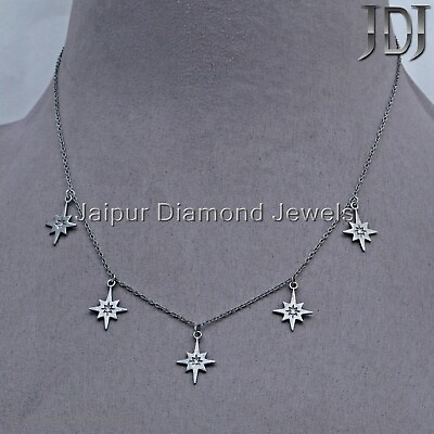 #ad Natural Diamond 925 Silver Star Of David Charm Station Necklace Gift Jewelry $103.78
