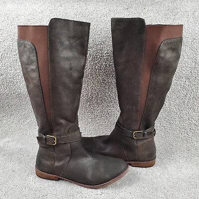 #ad Lucky Brand Ostrand Riding Boot Women 10W Brown Leather Zip Buckle Knee High $43.67