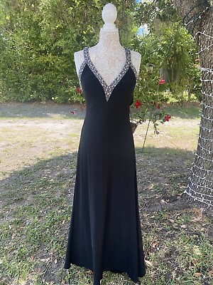 #ad Montorio Knitwear Full Length Beaded Black Evening Formal Gown Dress Elegant M $69.99