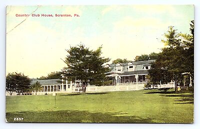 #ad Postcard County Club House Scranton Pennsylvania CREASING $6.20