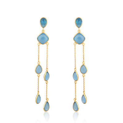 #ad Blue Chalcedony Gemstone 925 Silver Chandelier Earrings Wedding Jewelry $37.79
