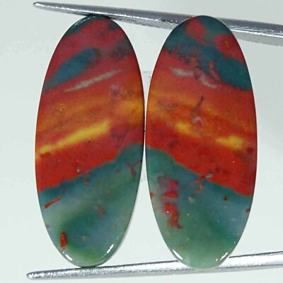 #ad 25.10 Cts African Bloodstone Loose Gemstone Oval Cabochon Pair Natural 11x27x4mm $6.99
