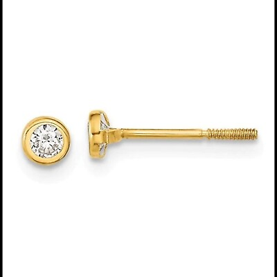 #ad 2mm Bezel Genuine Diamond Round Screw Back Stud Earrings in 14k Yellow Gold $54.15