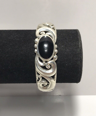 #ad 925 Sterling Silver Onyx Gemstone Carved Out Cuff Bracelet $89.95