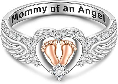 #ad Angel Wing for Women Mother Sterling Silver 925 Heart Footprint Mommy of an Ange $47.20