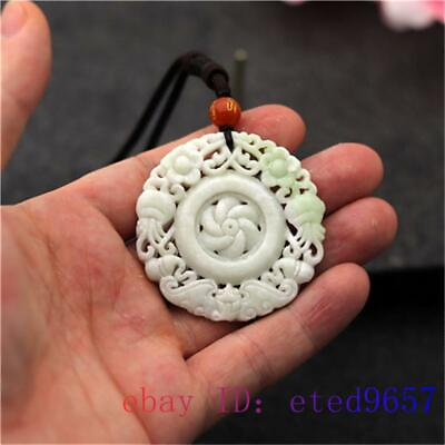 #ad Jade Flower Pendant Necklace Gifts Carved Amulet Jewelry Double sided Natural $10.00