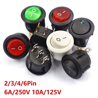 #ad 20mm 6A 250V 10A 125V ON OFF Push Button Power Round Rocker Switch 2 3 4 6Pin $139.35