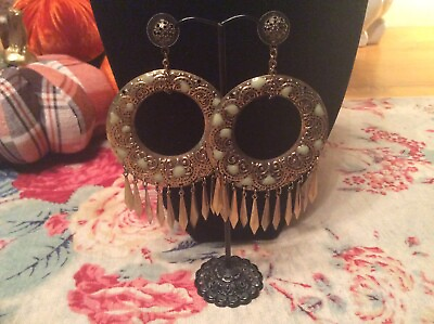 #ad BIG COOL BOHO Earrings With Brass Fringe AWESOME $15.99