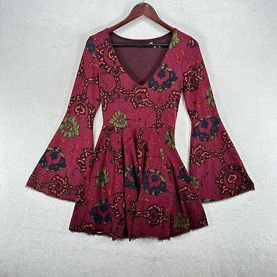 #ad Urban Outfitters Kimchi Blue Dress Womens Small Red Floral Mini Bell Sleeves $20.00