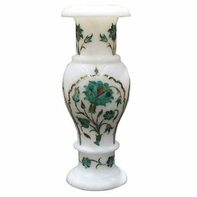 #ad 11quot; Marble Vase Flower Pot Inlay Work Pietra Dura Beautiful Malachite Lazuli ye $599.00