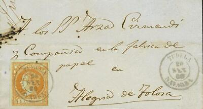 #ad Navarra. History Postal. cover 52. 1860. 4 Cuartos Amarillo. Tudela A Alegria $43.89