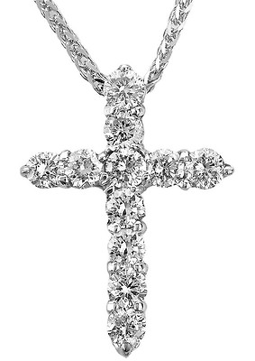 #ad 14k White Gold Round Diamond Cross Pendant Necklace $707.99
