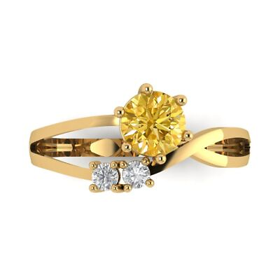 #ad 0.85 Round 3 stone love Yellow CZ Modern Statement Ring Solid 14k Yellow Gold $306.84