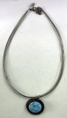 #ad New York amp; Company Necklace Silver Toned W Blue Stone Pendant NY amp; Co $19.21