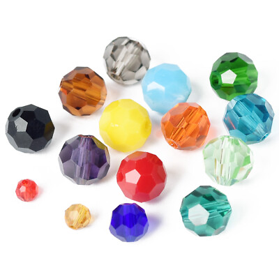 #ad Round 3mm 4mm 6mm 8mm 32 Facets Faceted Cut Crystal Glass Loose Beads Solid $3.95