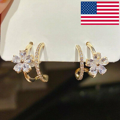 #ad Flower Zircon Crystal Earrings Drop Dangle 925 Silver Ear Stud Women Gift US $1.72