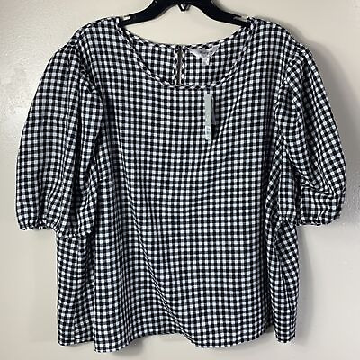 #ad Honey amp; T Black White Checkered Short Sleeves Women#x27;s Top Size 3X $28.00